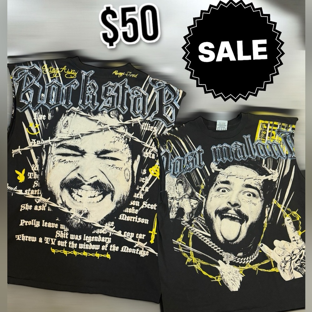 🎤 Post Malone Cut Off “Rockstar” Graphic T-shirt – SALE